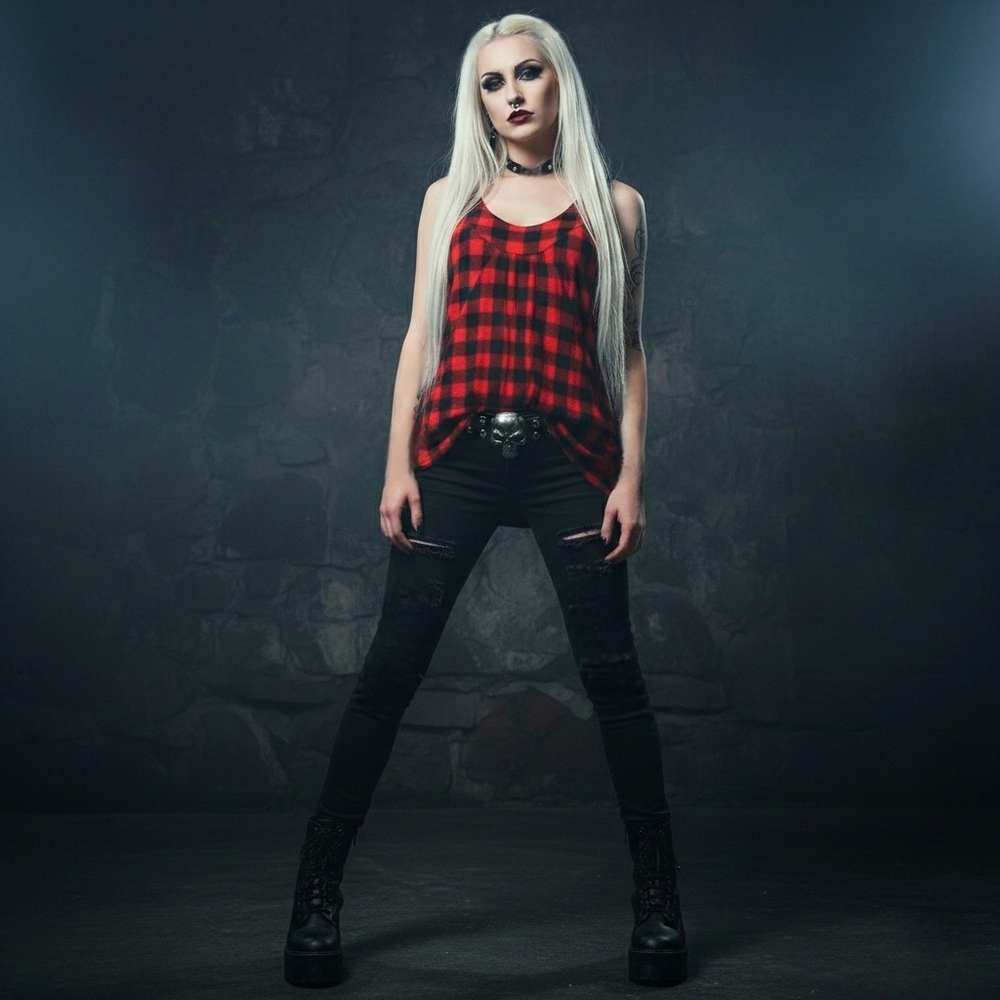 Y2K So Sik red blk Buffalo plaid crochet flowy racer back tank top w pockets XL - Picture 17 of 17